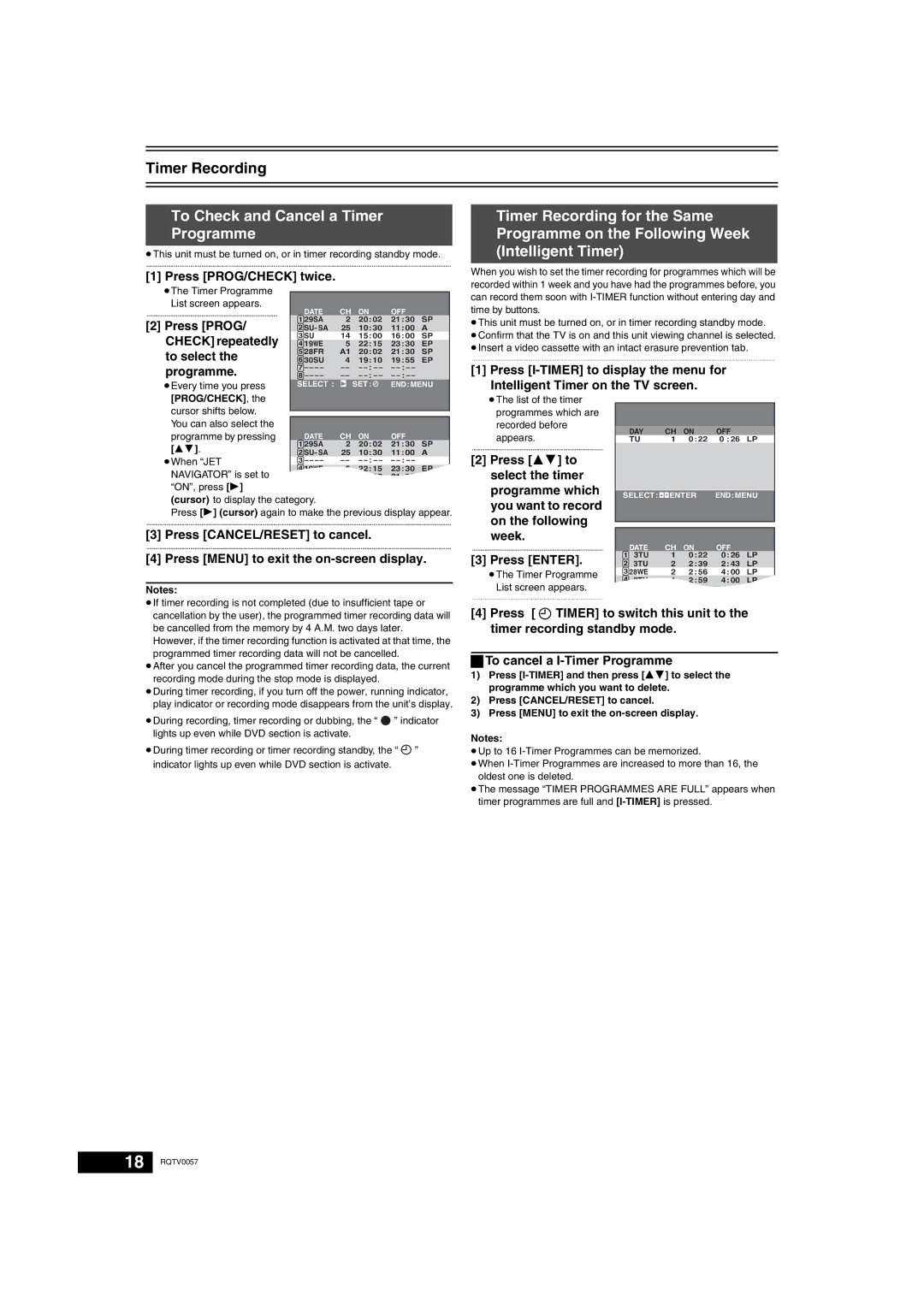 Panasonic NV-VP33 Series operating instructions Timer Recording, To Check and Cancel a Timer Programme 