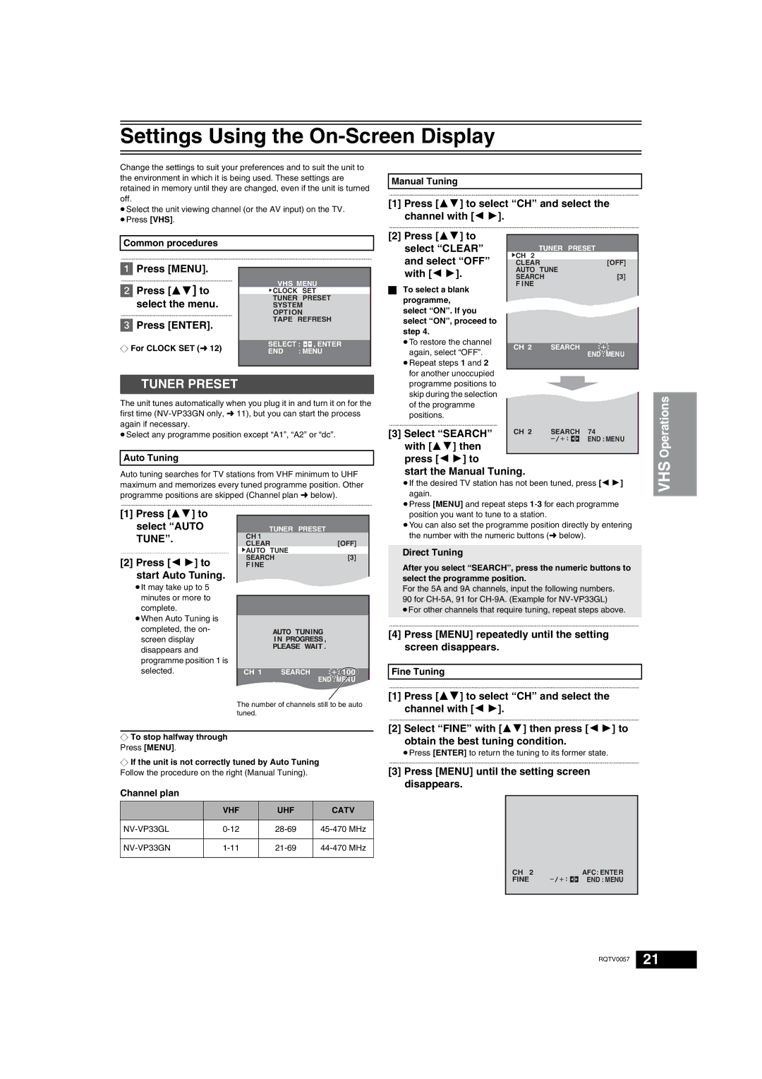 Panasonic NV-VP33 Series operating instructions Settings Using the On-Screen Display 