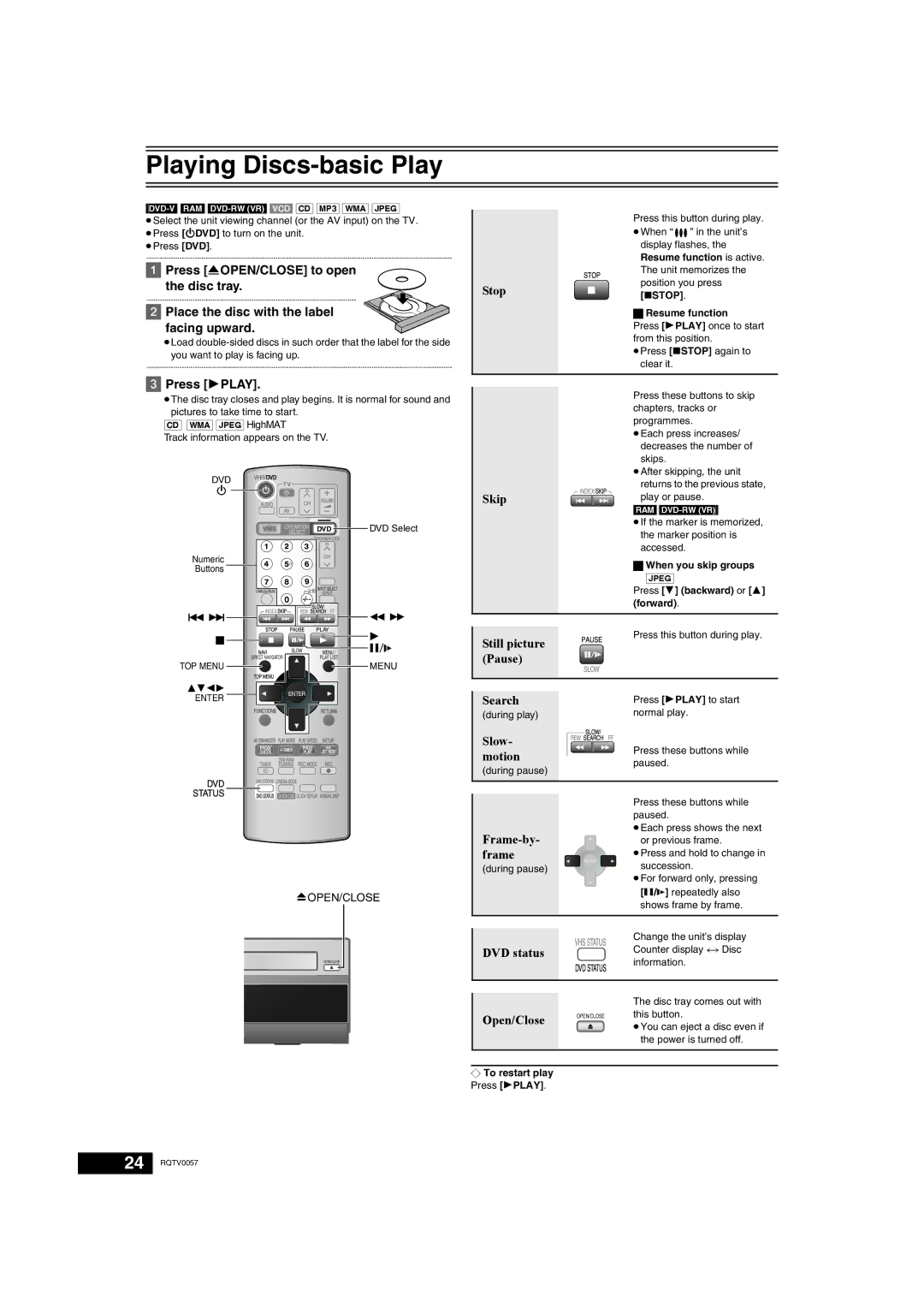 Panasonic NV-VP33 Series operating instructions Playing Discs-basic Play 