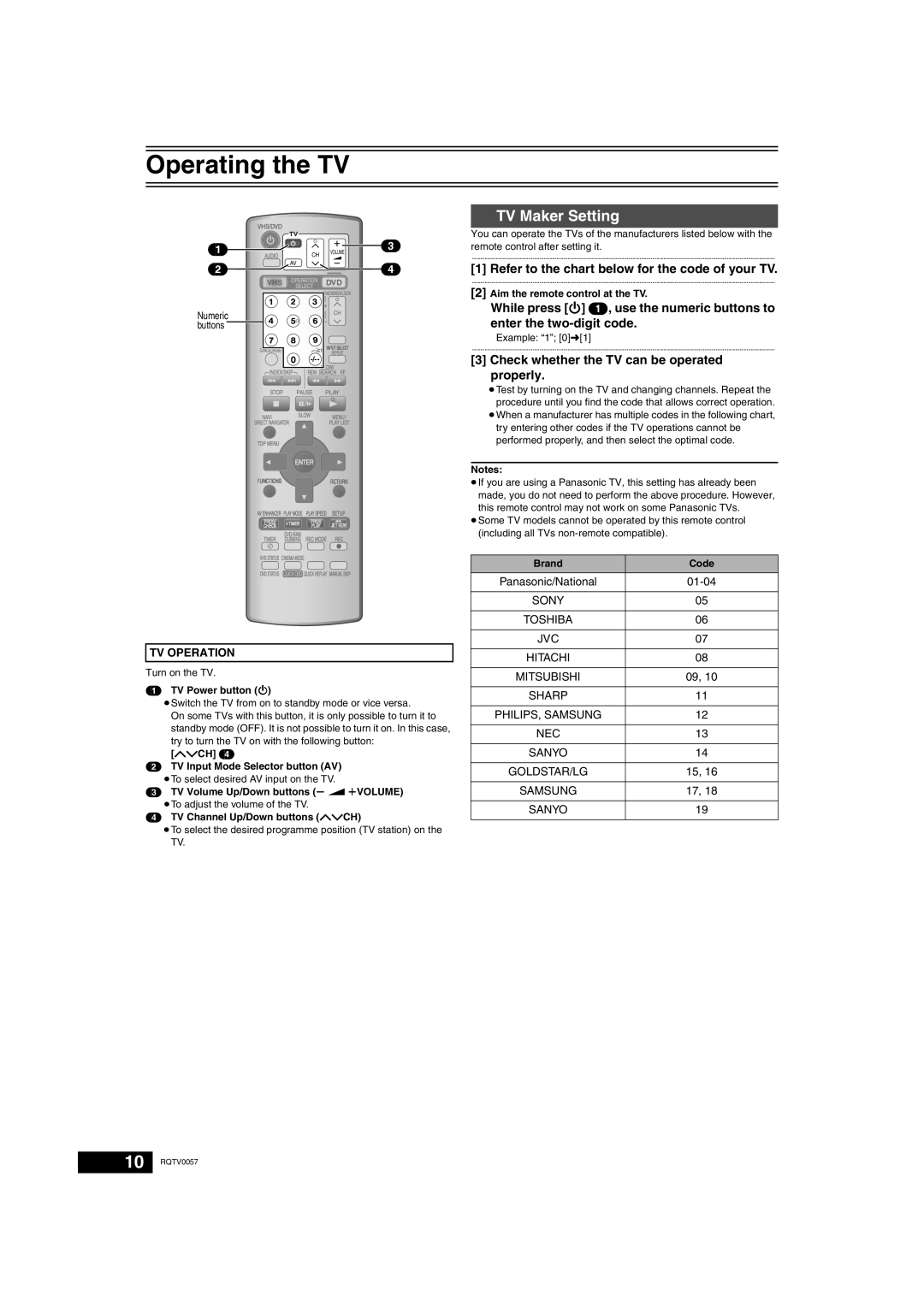 Panasonic NV-VP33 Series Operating the TV, TV Maker Setting, While press Í 1, use the numeric buttons to, properly 