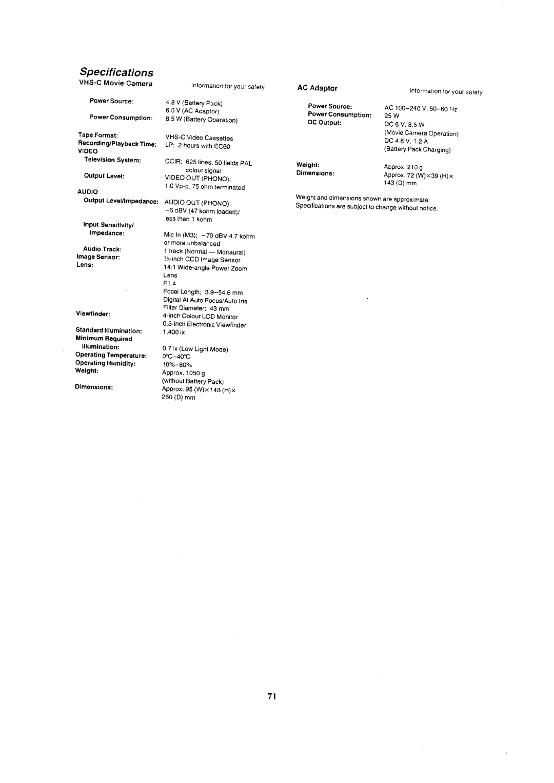 Panasonic NV-VX7, NV-VX1A, NV-VX3, NV-VX5A manual 