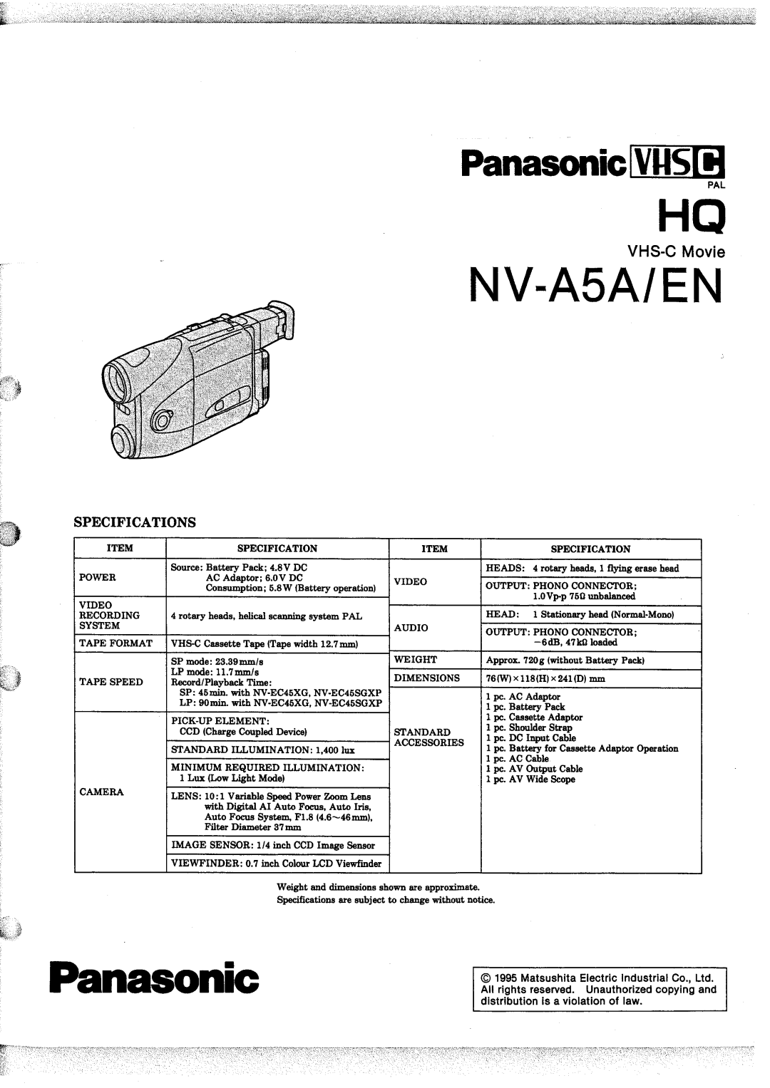 Panasonic NVA5 manual 