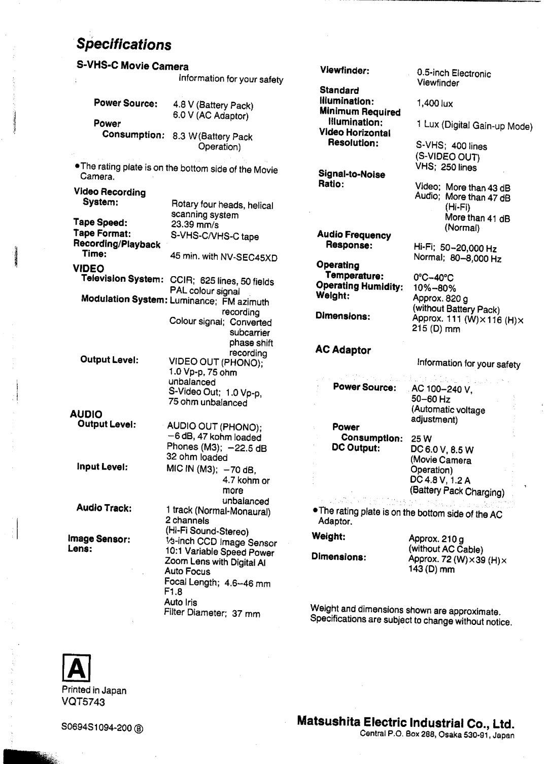 Panasonic NVS90A manual 