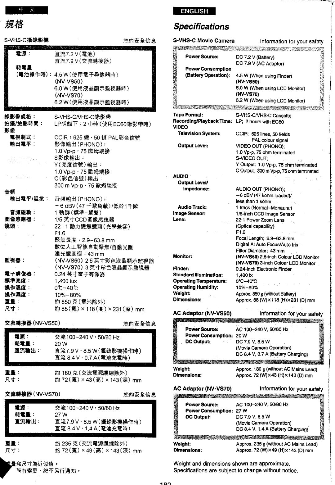 Panasonic NVVS50EN/A, NV-VS70EN/A manual 