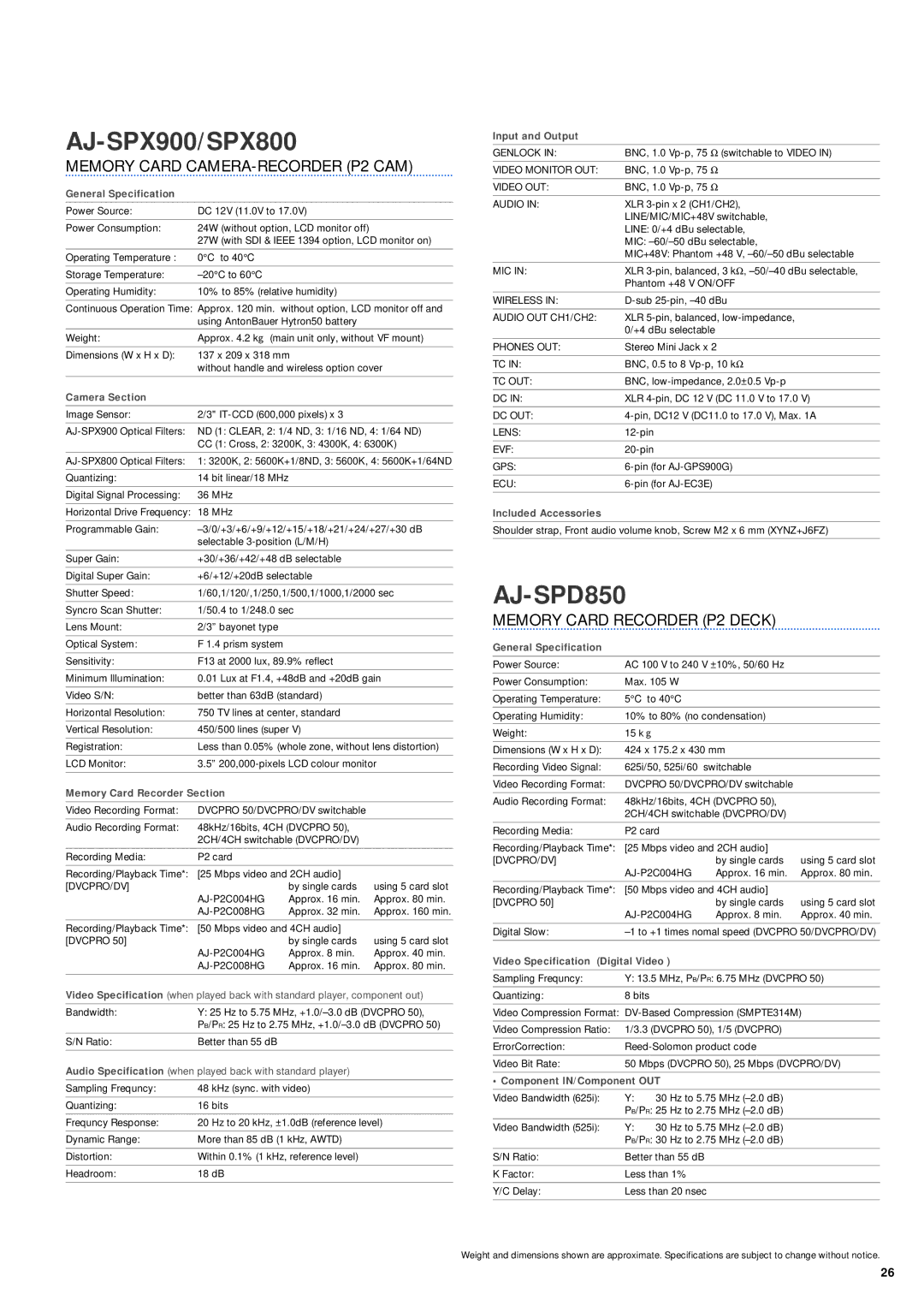 Panasonic P2 Series manual AJ-SPD850 