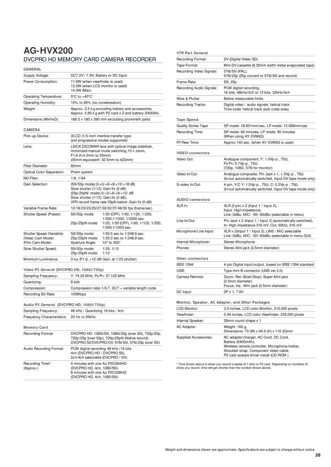 Panasonic P2 Series manual AG-HVX200 