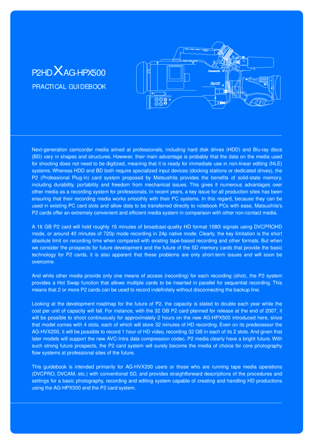 Panasonic P2HDXAG-HPX500 manual Practical Guidebook 