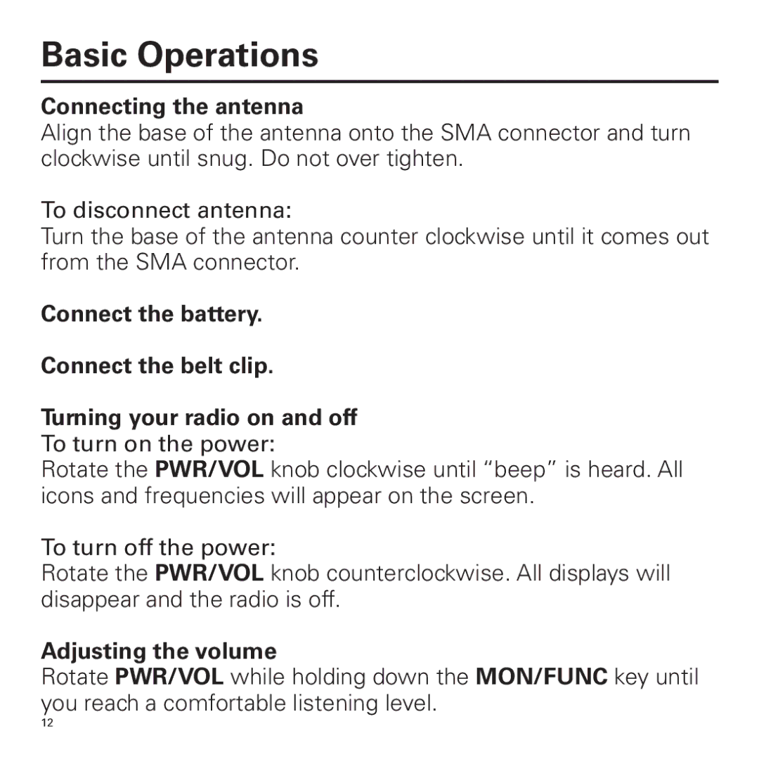 Panasonic P324 manual Basic Operations, Connecting the antenna, Adjusting the volume 