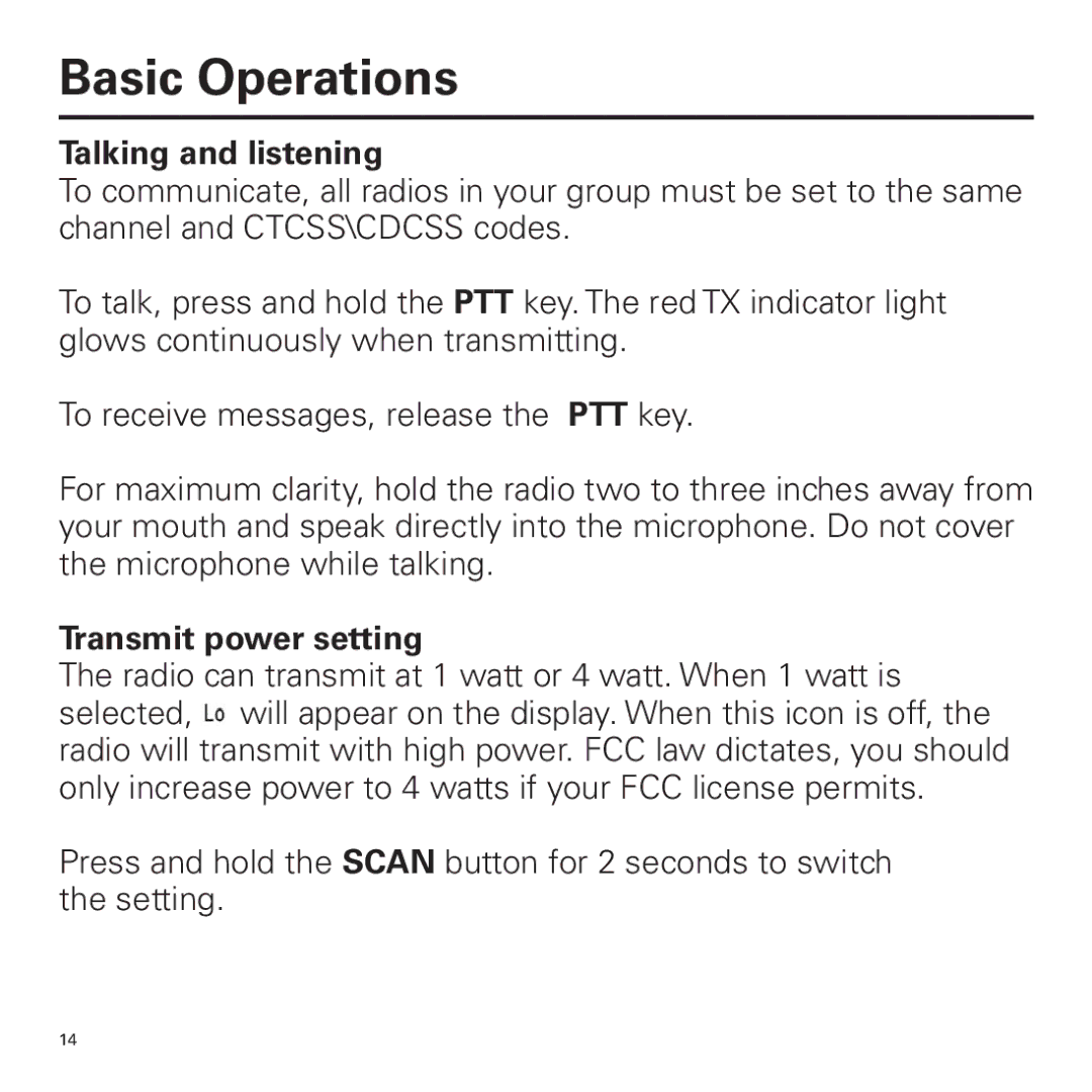 Panasonic P324 manual Talking and listening, Transmit power setting 