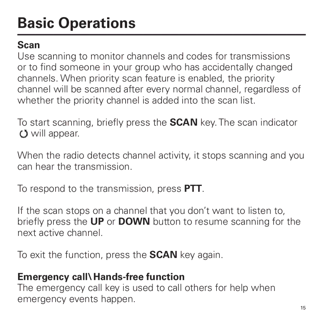 Panasonic P324 manual Scan, Emergency call\ Hands-free function 