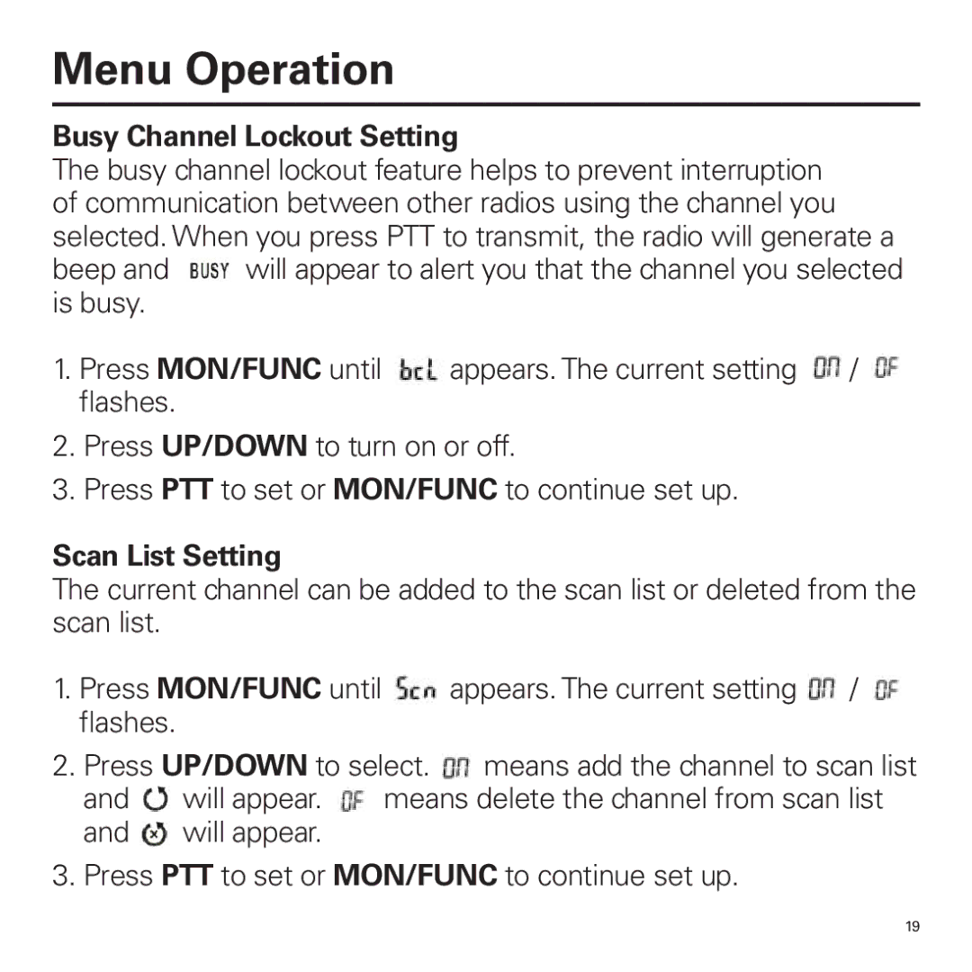 Panasonic P324 manual Busy Channel Lockout Setting, Scan List Setting 