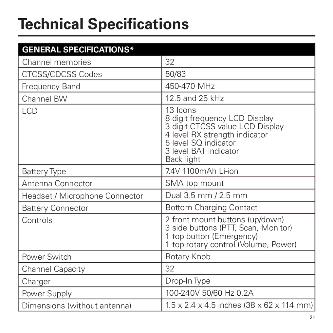 Panasonic P324 manual Technical Specifications, General Specifications 