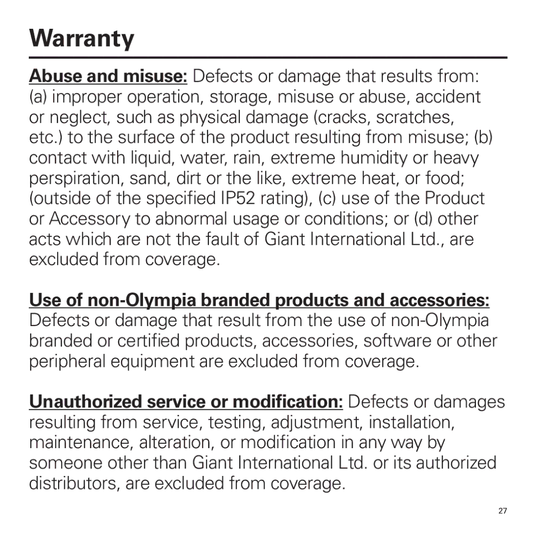 Panasonic P324 manual Abuse and misuse Defects or damage that results from 