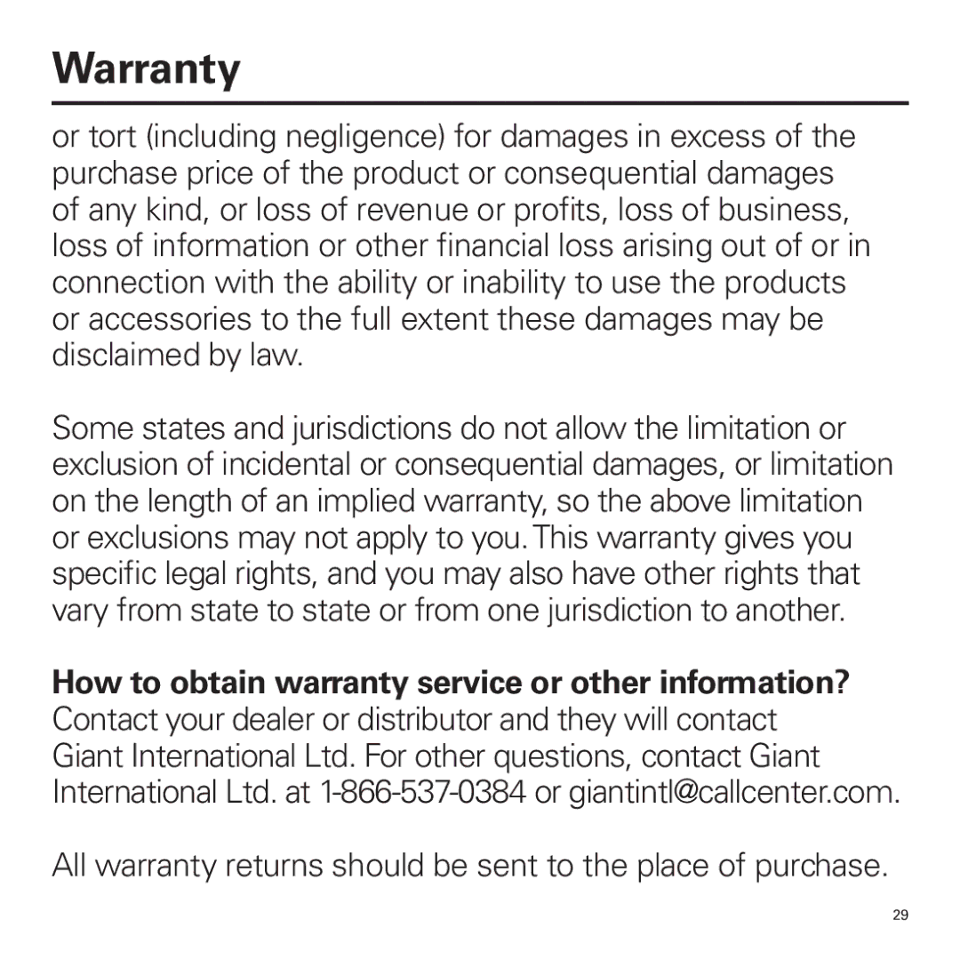 Panasonic P324 manual All warranty returns should be sent to the place of purchase 