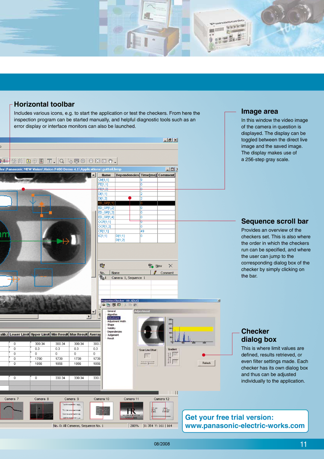 Panasonic P400MA manual Horizontal toolbar, Image area, Sequence scroll bar, Checker dialog box 