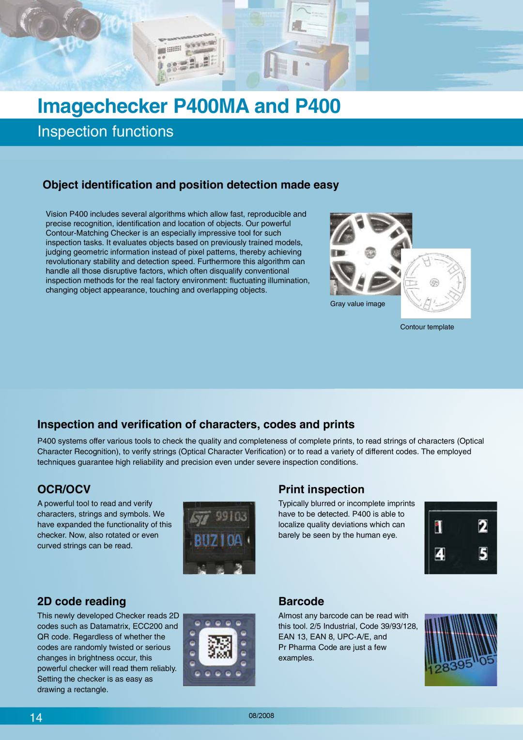 Panasonic P400MA manual Inspection functions 