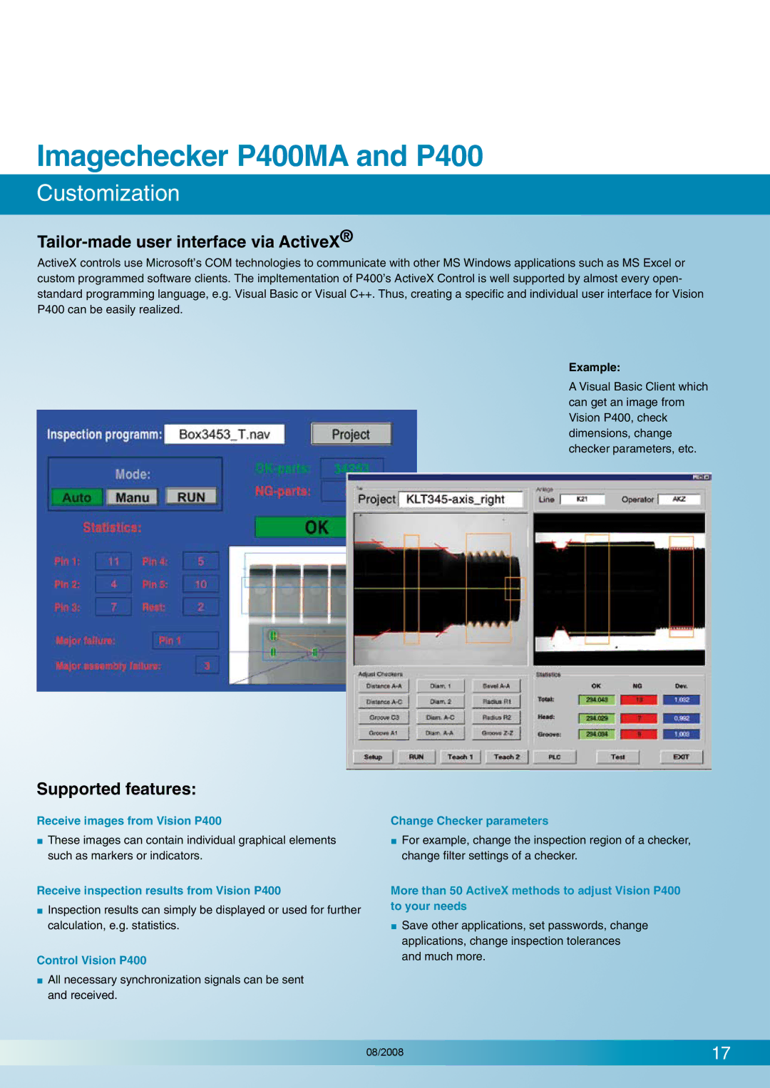 Panasonic P400MA manual Customization, Tailor-made user interface via ActiveX, Supported features 