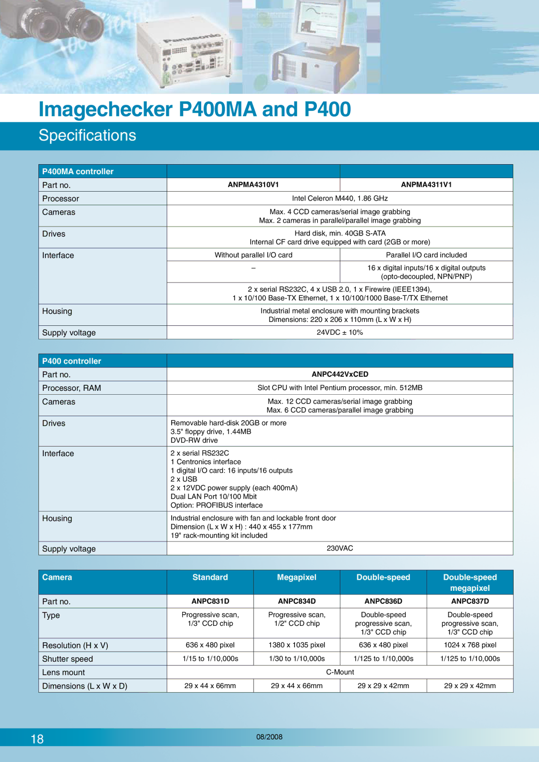 Panasonic manual Specifications, P400MA controller 