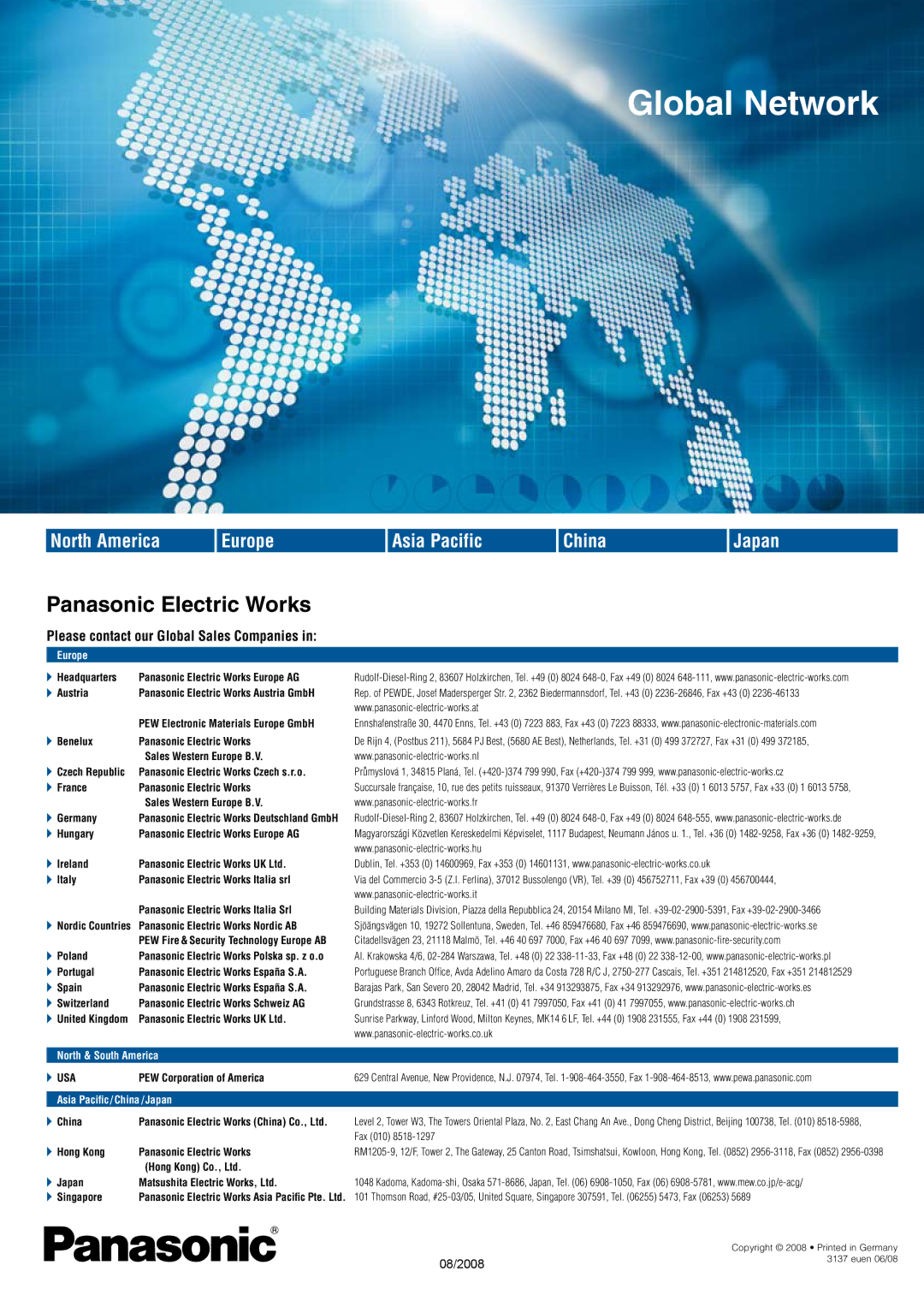 Panasonic P400MA manual Global Network 