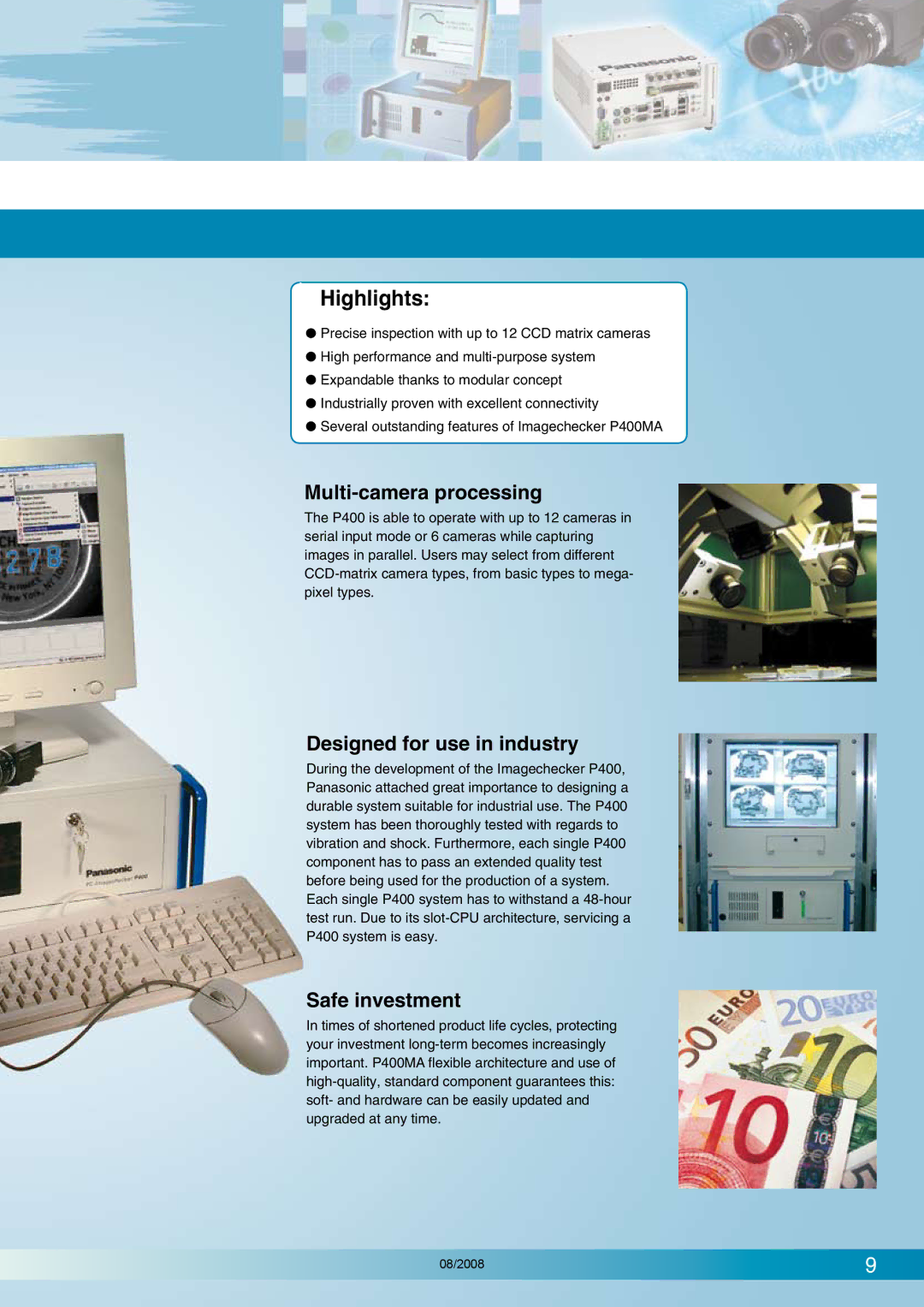 Panasonic P400MA manual Multi-camera processing, Designed for use in industry, Safe investment 