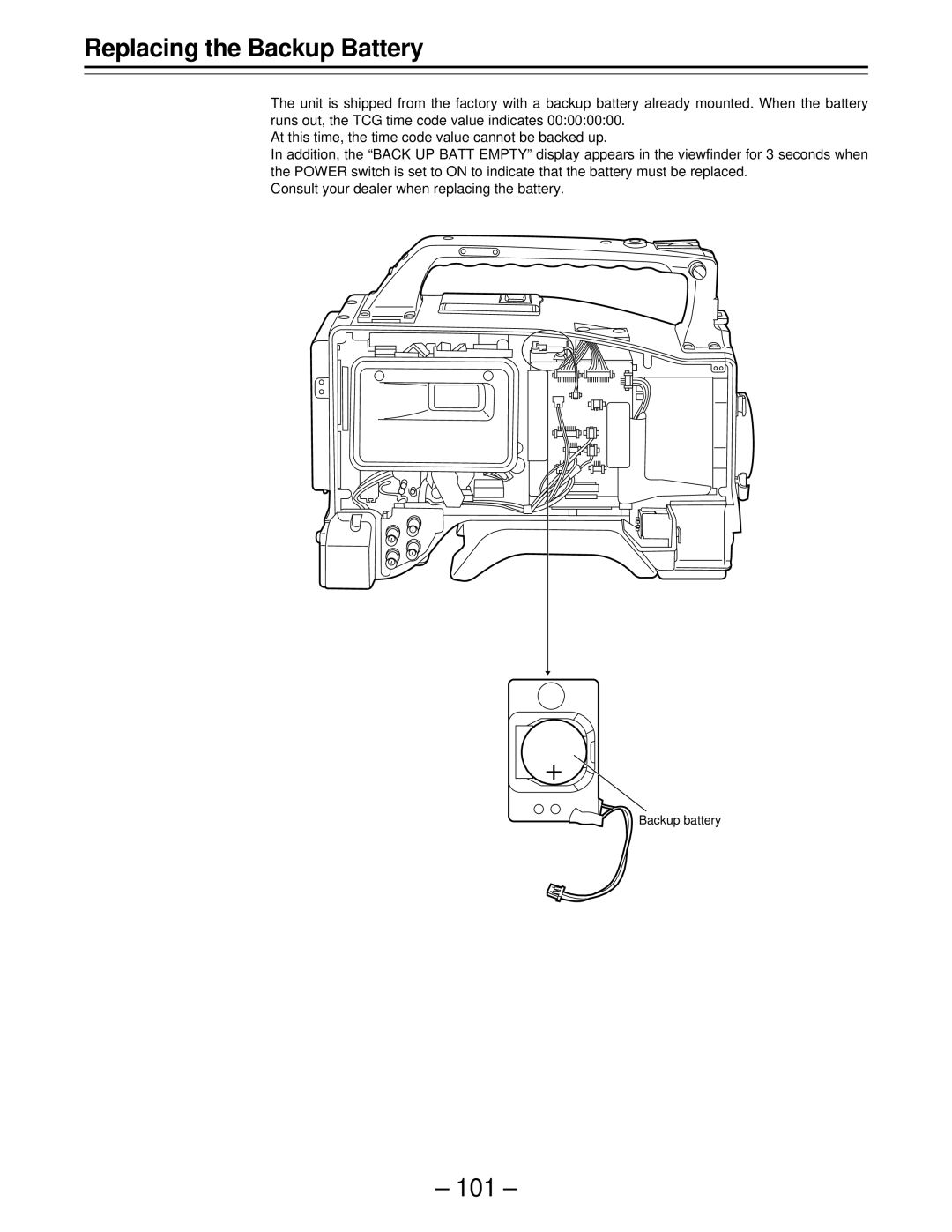 Panasonic PAJ- AJ- P operating instructions Replacing the Backup Battery, 101 