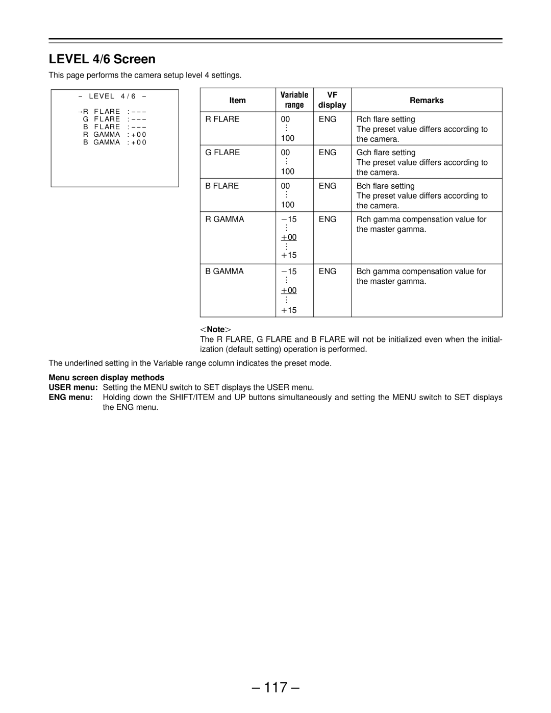 Panasonic PAJ- AJ- P operating instructions 117, Level 4/6 Screen, Flare ENG 