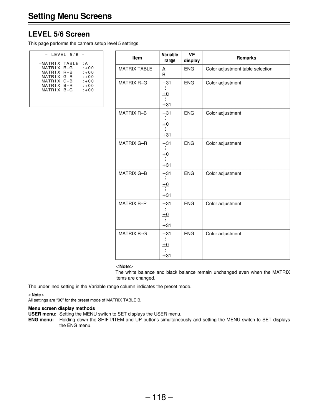 Panasonic PAJ- AJ- P operating instructions 118, Level 5/6 Screen 