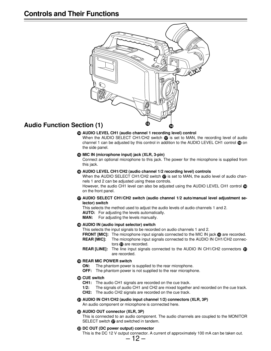 Panasonic PAJ- AJ- P operating instructions Audio Function Section 