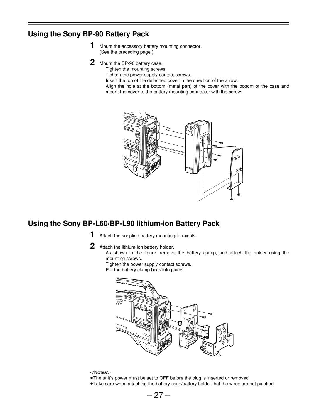 Panasonic PAJ- AJ- P Using the Sony BP-90 Battery Pack, Using the Sony BP-L60/BP-L90 lithium-ion Battery Pack 