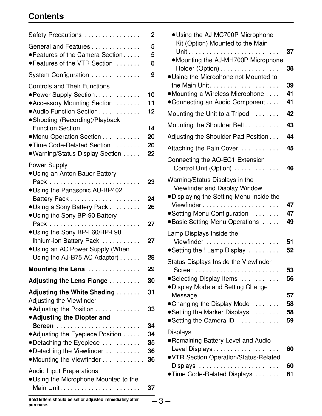 Panasonic PAJ- AJ- P operating instructions Contents 