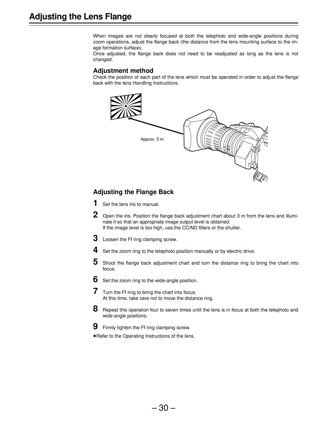 Panasonic PAJ- AJ- P operating instructions Adjusting the Lens Flange, Adjustment method, Adjusting the Flange Back 