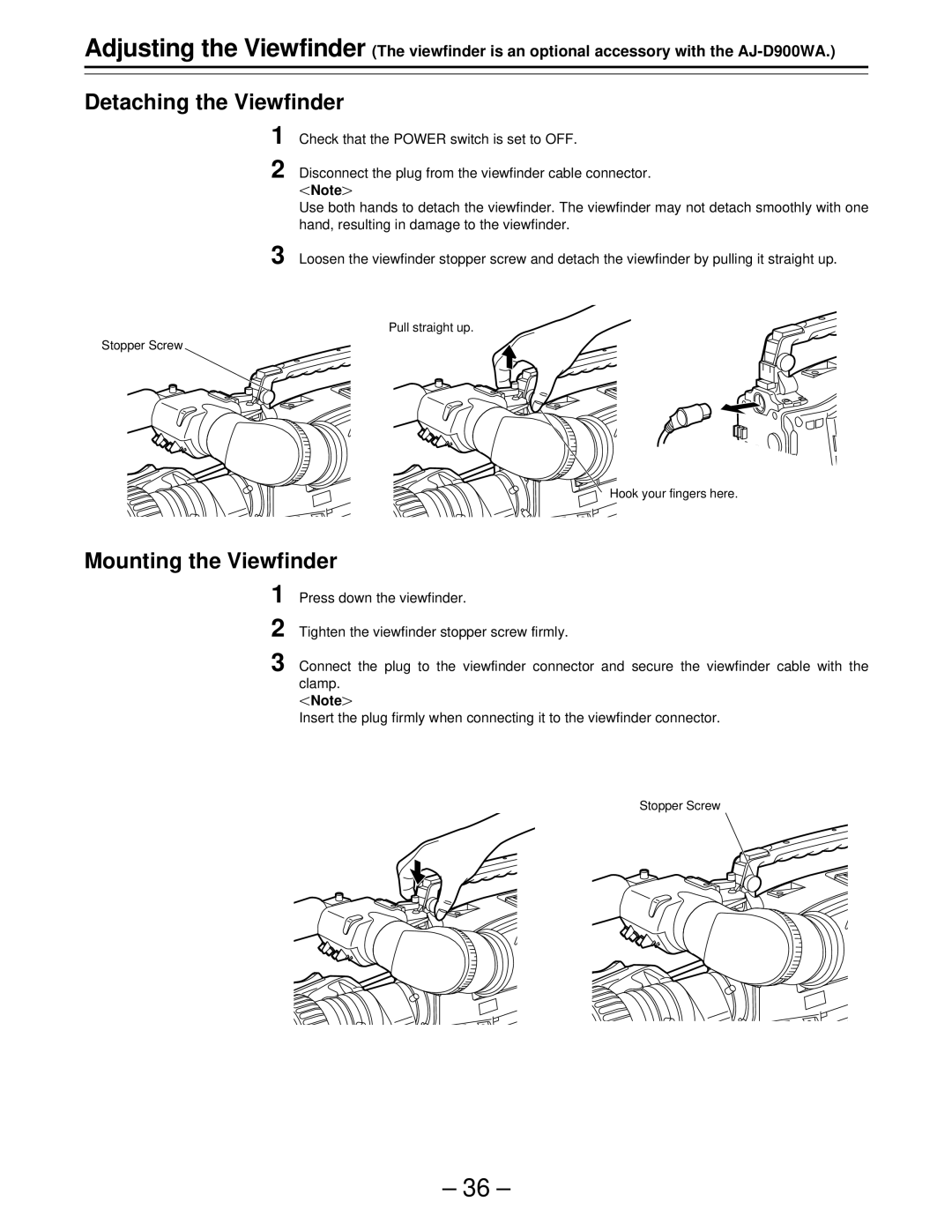 Panasonic PAJ- AJ- P operating instructions Detaching the Viewfinder, Mounting the Viewfinder 