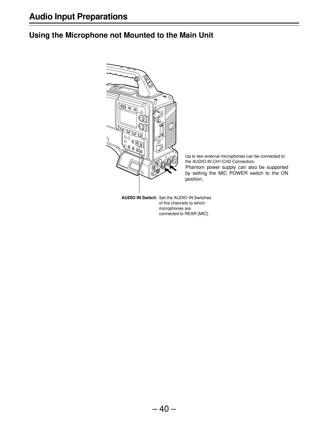 Panasonic PAJ- AJ- P operating instructions Audio Input Preparations 