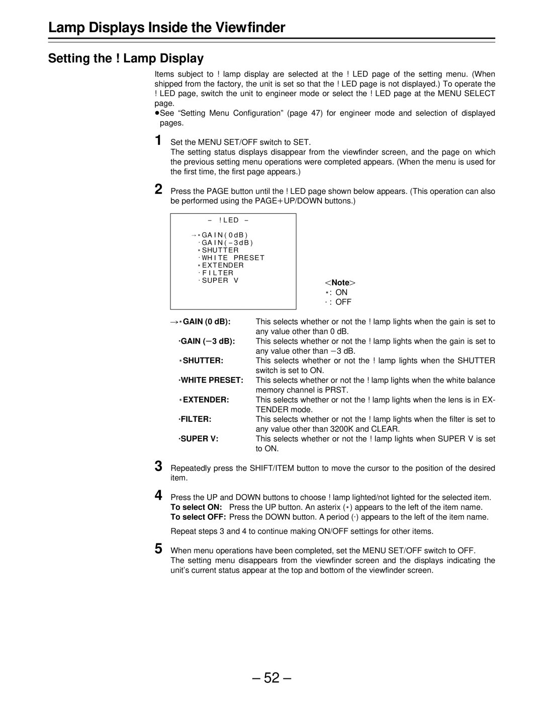 Panasonic PAJ- AJ- P operating instructions Setting the ! Lamp Display 