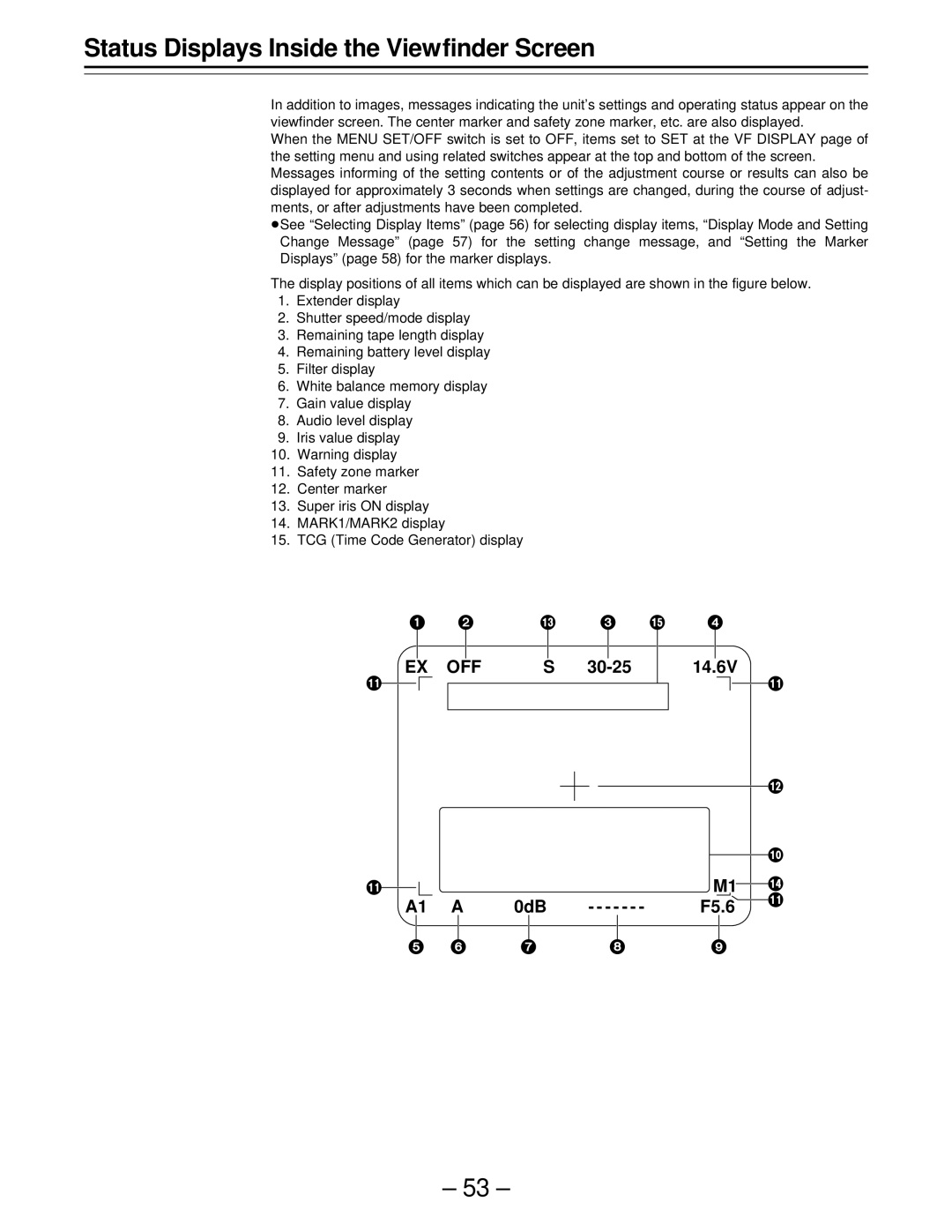 Panasonic PAJ- AJ- P operating instructions Status Displays Inside the Viewfinder Screen 