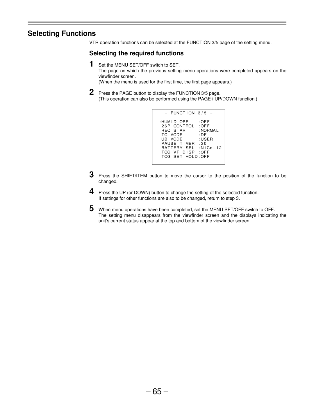 Panasonic PAJ- AJ- P operating instructions Selecting Functions, Selecting the required functions 