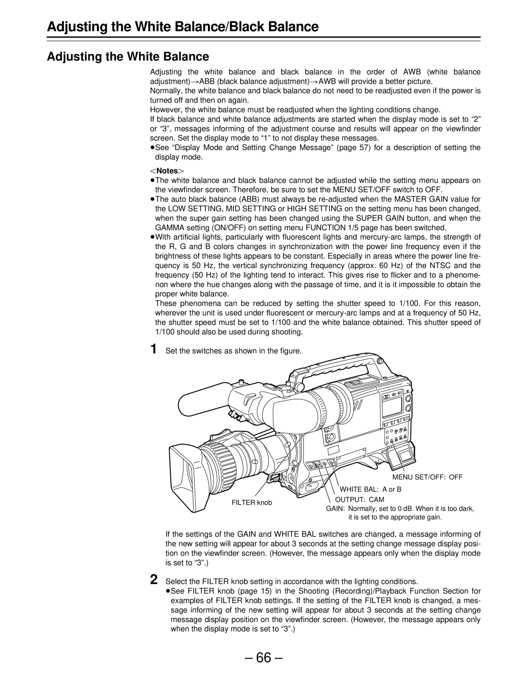 Panasonic PAJ- AJ- P operating instructions Adjusting the White Balance/Black Balance 