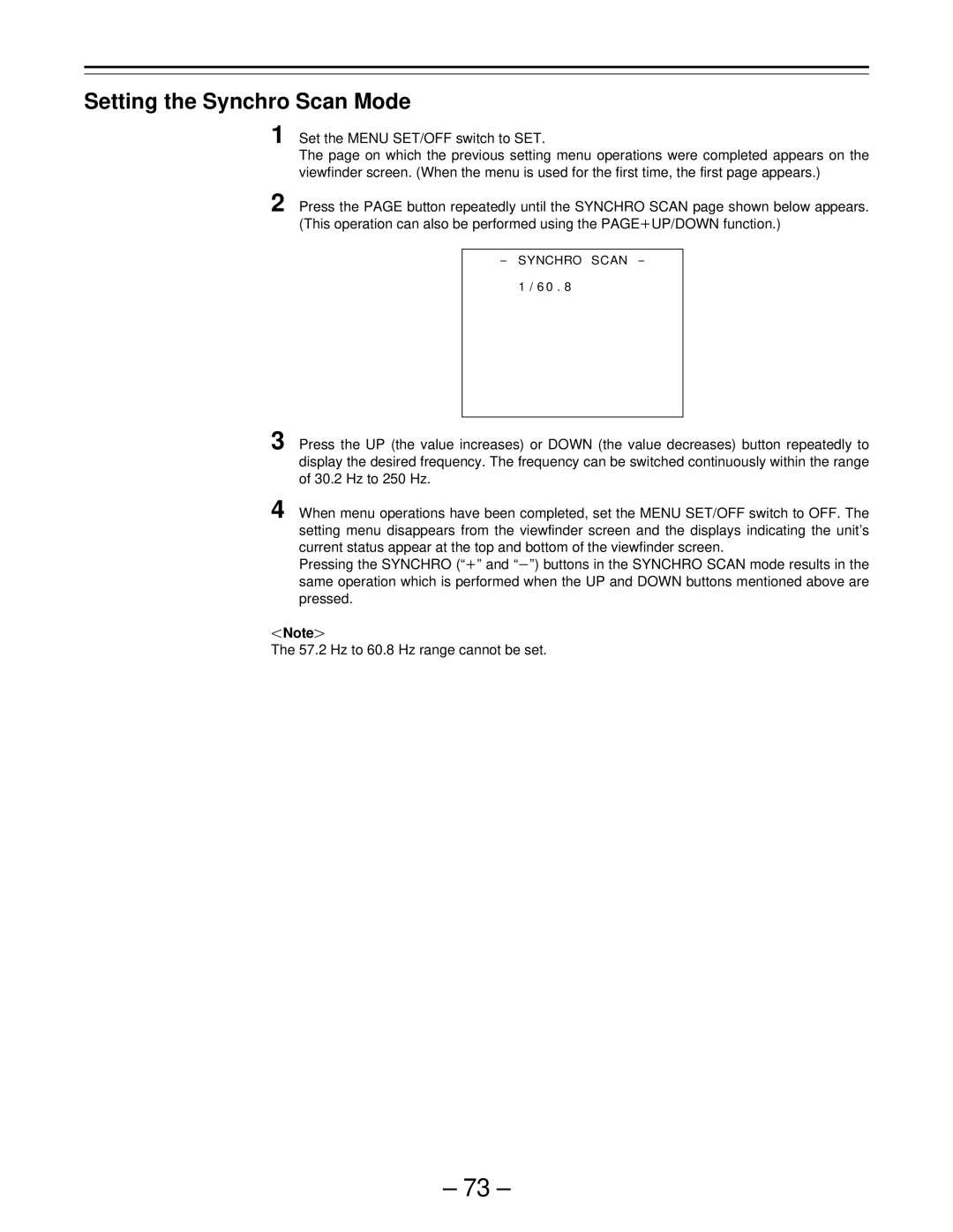 Panasonic PAJ- AJ- P operating instructions Setting the Synchro Scan Mode 