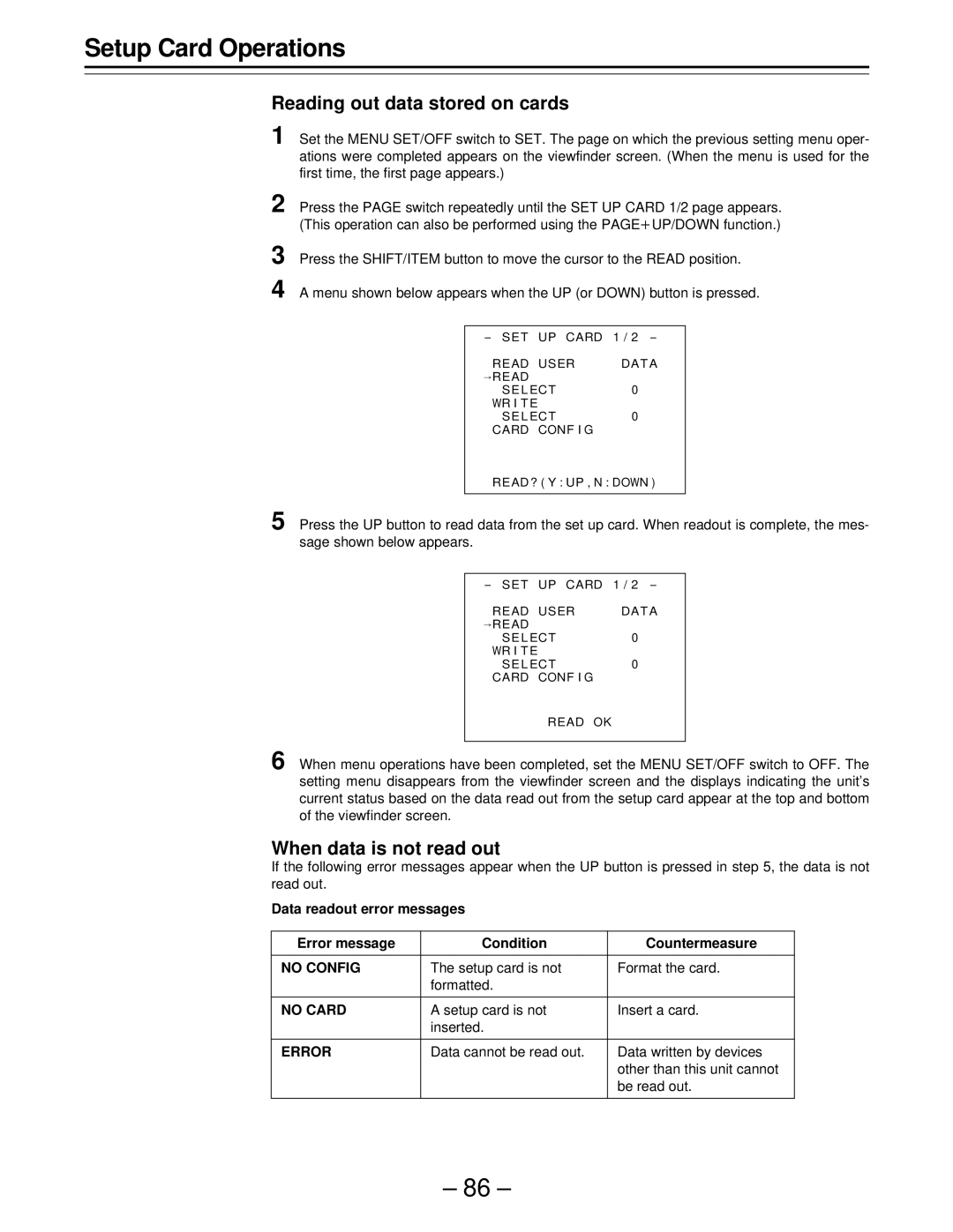 Panasonic PAJ- AJ- P operating instructions Reading out data stored on cards, When data is not read out 