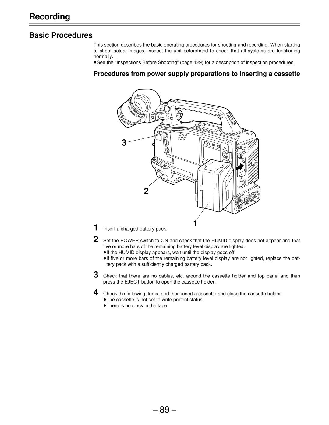 Panasonic PAJ- AJ- P operating instructions Recording, Basic Procedures 