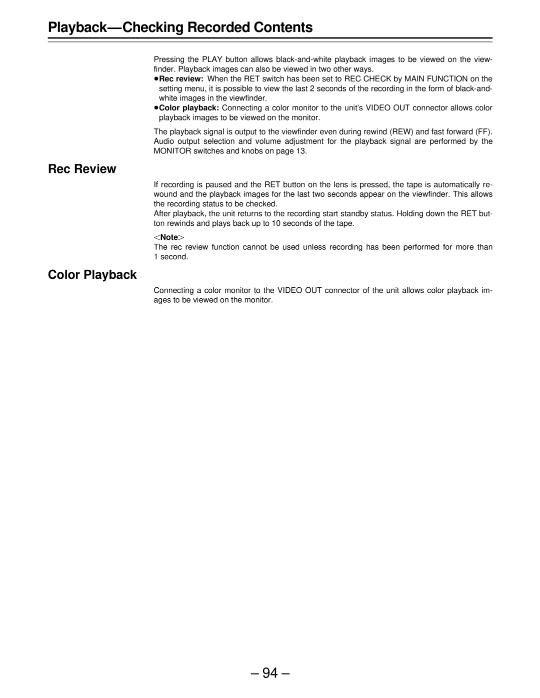 Panasonic PAJ- AJ- P operating instructions Playback-Checking Recorded Contents 