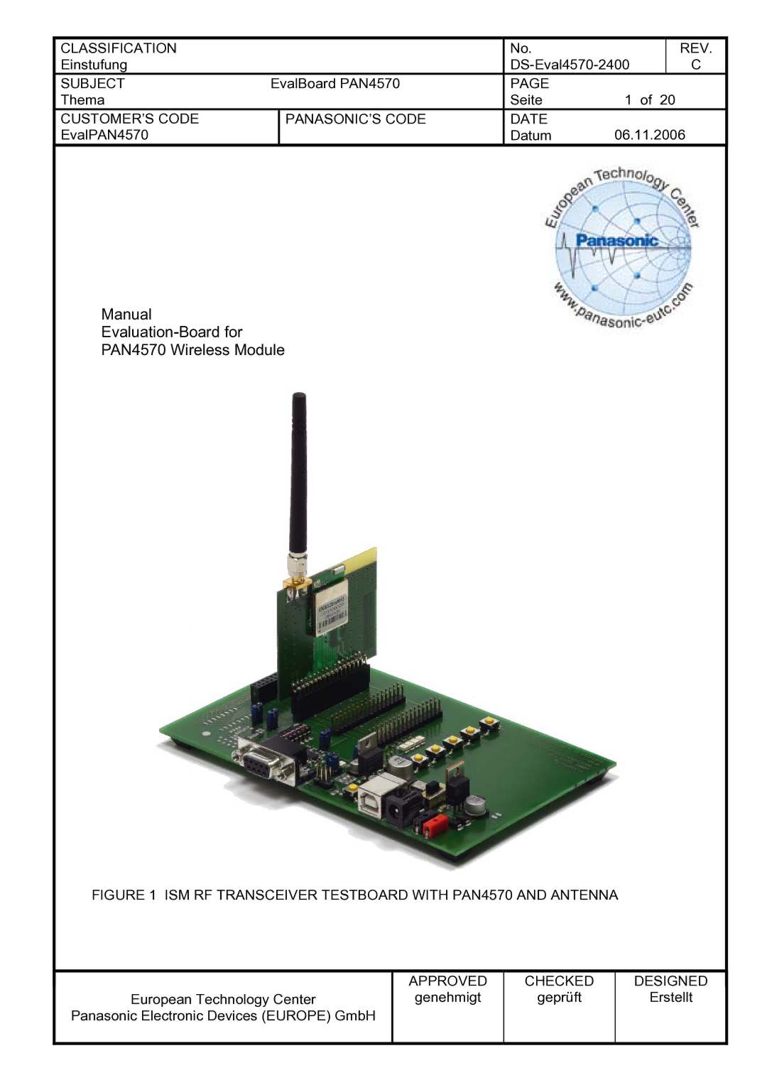 Panasonic manual Manual Evaluation-Board for PAN4570 Wireless Module 