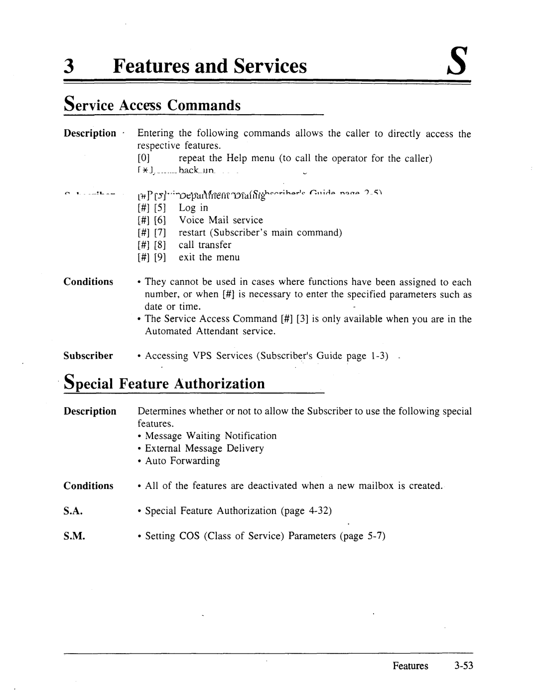 Panasonic panasonic manual Ervice Access Commands, Special Feature Authorization, Description 1 Entering, Following 