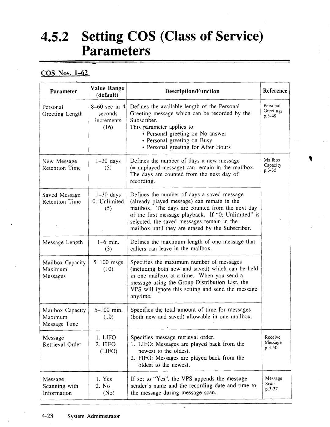 Panasonic panasonic manual Setting COS Class of Service Parameters 