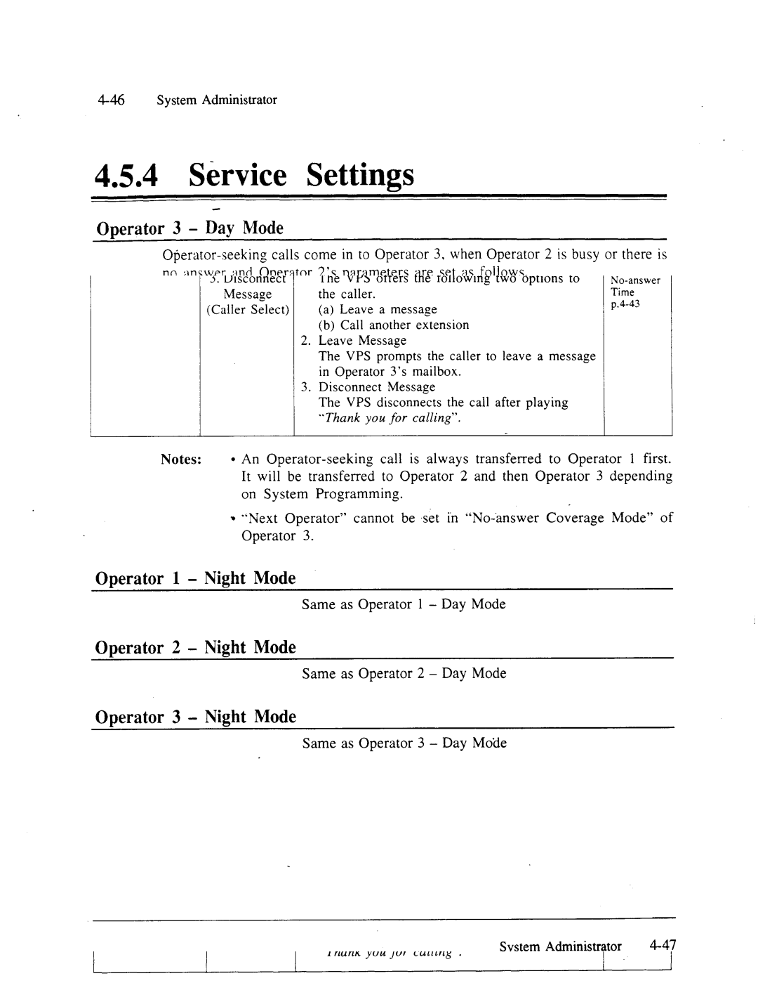 Panasonic panasonic manual Operator 1 Night Mode, Operator 2 Night Mode, Operator 3 Night Mode 