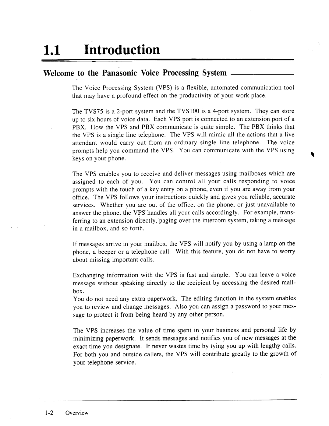 Panasonic panasonic manual Ikroduction, Welcome to the P&sonic Voice Processing System 