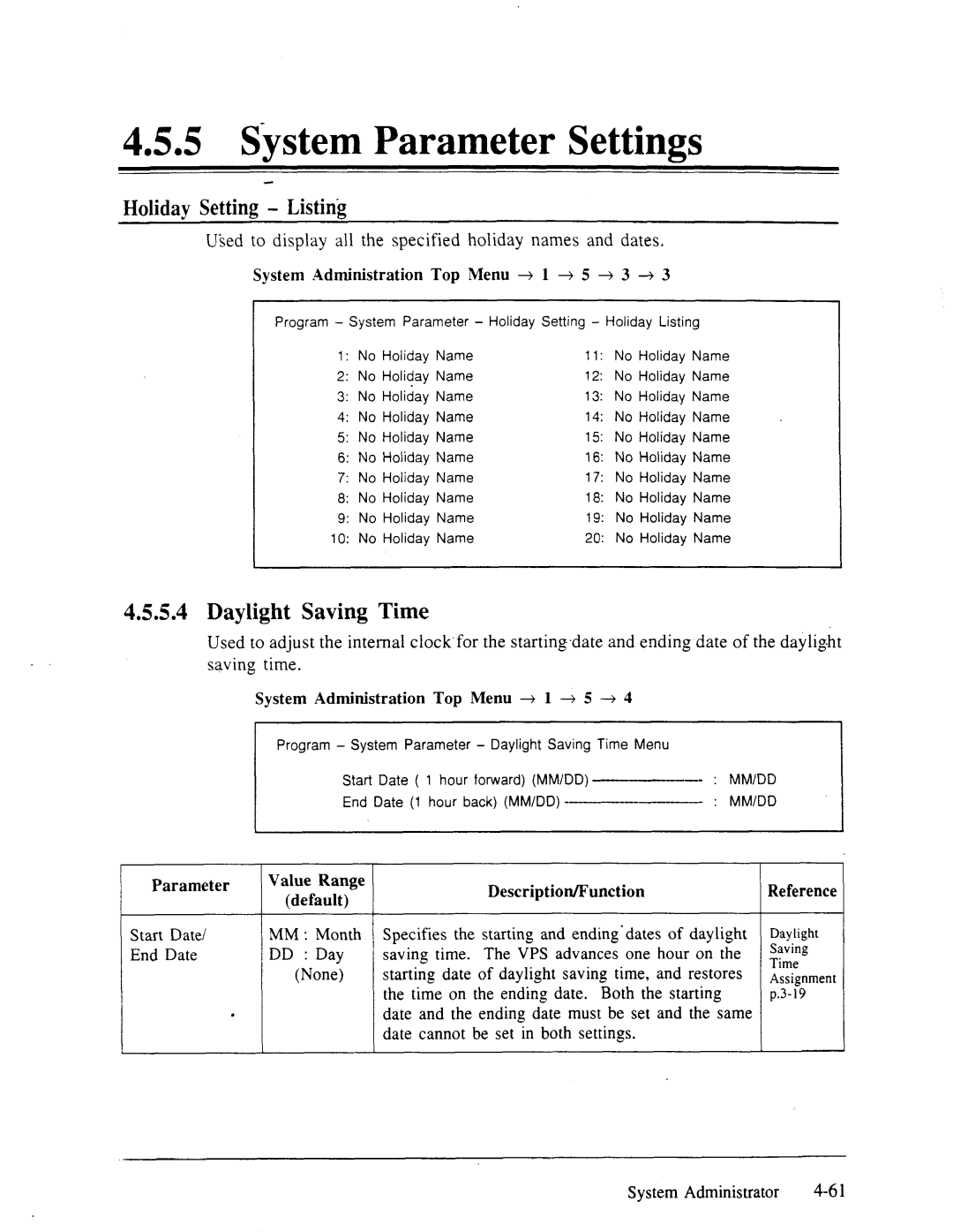 Panasonic panasonic manual Holiday Setting Listing, Daylight Saving Time 