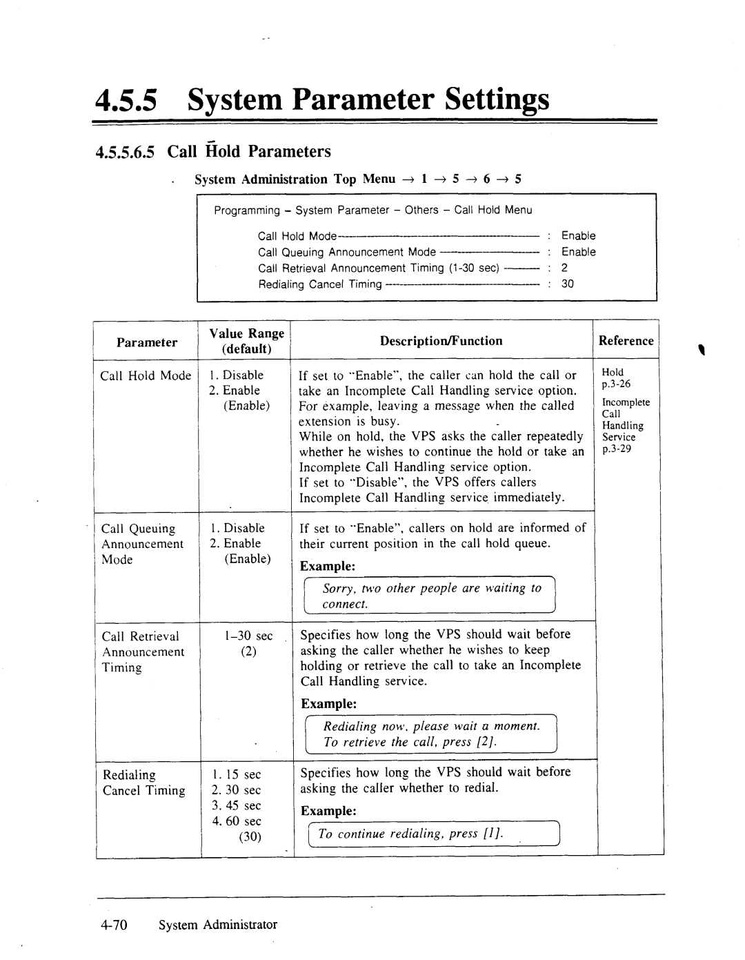 Panasonic panasonic manual Call Gold Parameters, set 15 set 45 set 