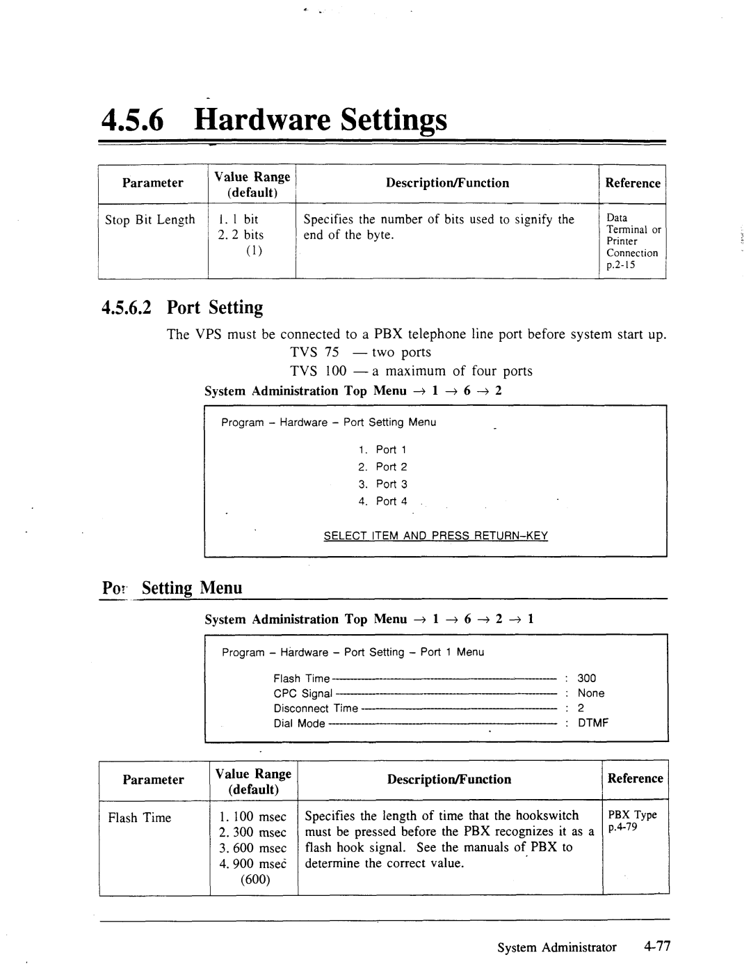 Panasonic panasonic manual Ikrdware Settings, ReferenceData, Port Setting, Setting Menu 