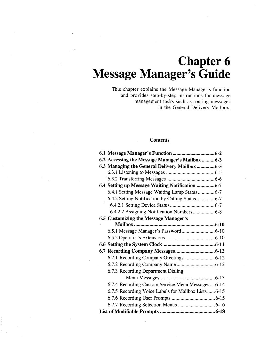 Panasonic panasonic manual Message Manager’s Guide, List of Modifiable Prompts 